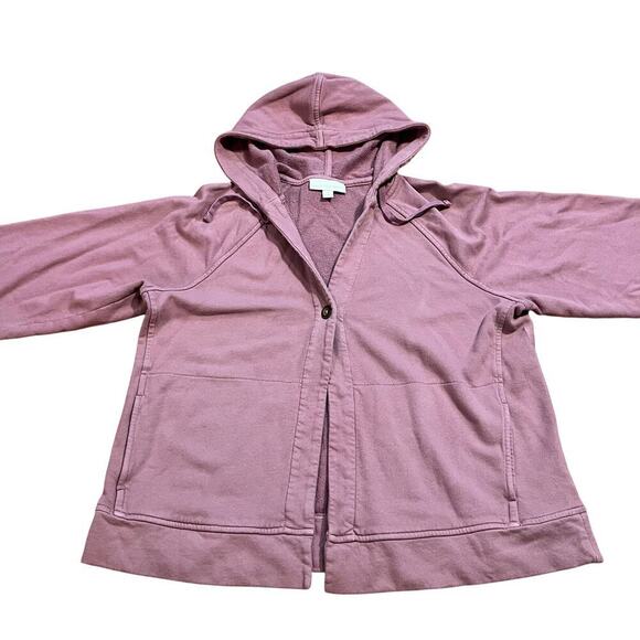 J Jill Pure Jill Organic Cotton Hooded Lounge Top Jacket Size XS Mauve Oversized - Picture 3 of 5